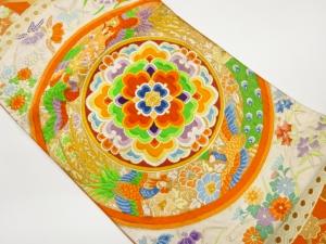 華紋に孔雀・草花模様織出し袋帯